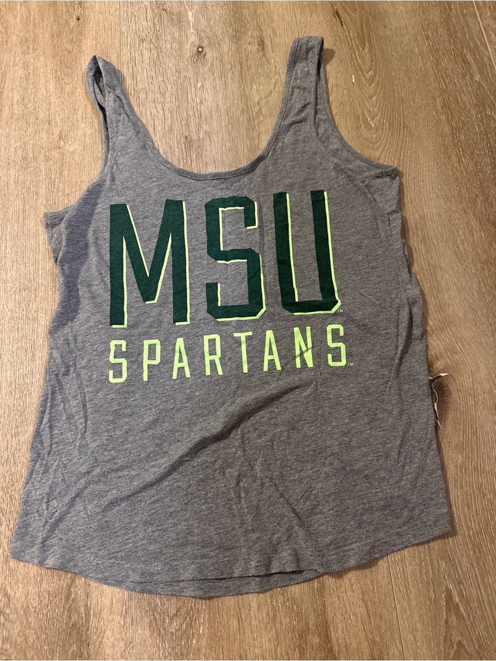 PINK Victoria's Secret Gray Tank with Dark Green and Neon Green MSU Logo